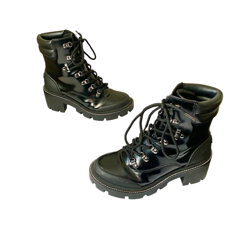 Tory Burch Miller Lug Hiker Boot, Black, Size 7 1/2 Leather platform combat.